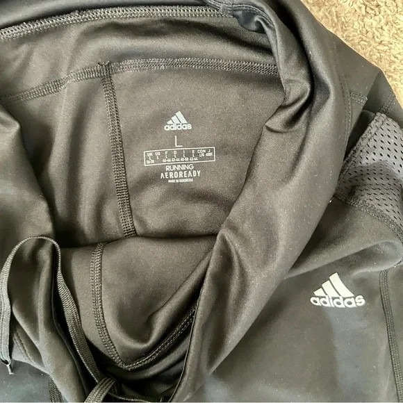 Adidas I Black AEROREADY Running Leggings I Size L I Cropped Mesh Zip Pockets - Picture 9 of 10